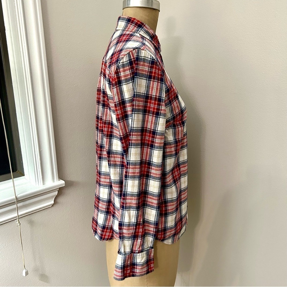 J Crew Women’s Red White Blue 100% Flannel Plaid Button Down Shirt Size M - Picture 5 of 11